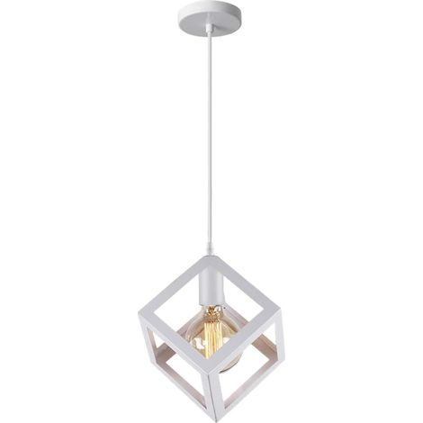 Suspension Luminaire Lustre Forme Cube Lampe de Plafon de Style Géométrique en Métal E27 Plafonnier Chambre Salon Restaurant - 16CM, Blanc (1/5)