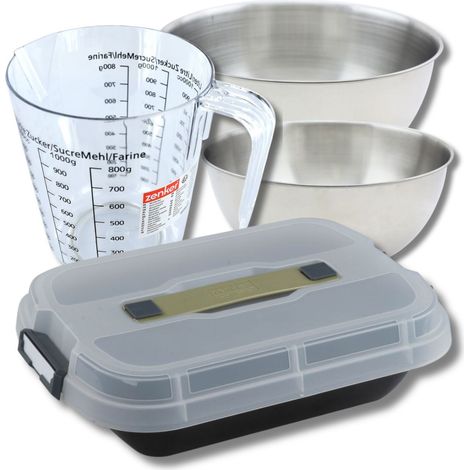 Set pâtisserie moule à gâteaux 34 x 24 cm avec couvercle, 2 bols à mixer, verre mesureur et spatule Zenker (1/5)