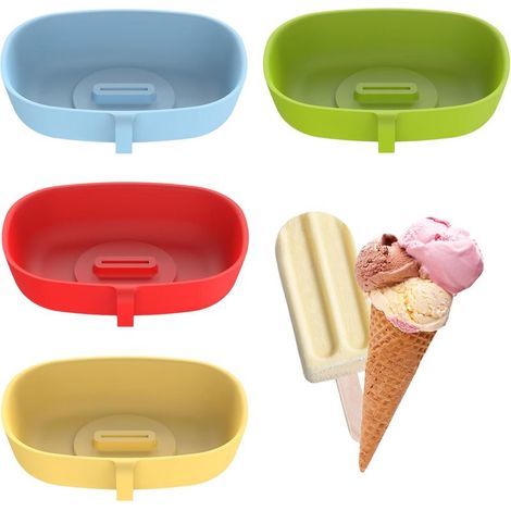 Lot de 4 Supports à Glace Silicone 2 en 1, 4 Couleurs, Support Réutilisable Anti-Goutte pour Popsicle, Accessoire Moule à Glace en Silicone Pratique pour Crème Glacée et Usage Quotidien (1/5)