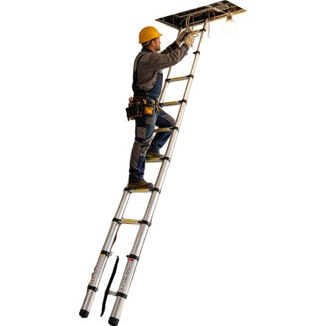 Escalera telescópica, capacidad de 150 kg, diseño antideslizante, color plata. (1/5)