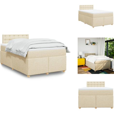 Sommier à lattes de lit avec matelas crème 120x190 cm tissu - Sommier À Lattes De Lit - Sommiers À Lattes De Lit - Lit - Meuble De Chambre À Coucher (1/5)