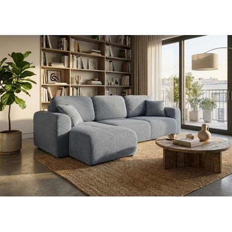 Ecksofa mit Schlaffunktion BRUSK Sofa in Stoff Pop Grau Ottomane Links (1/5)