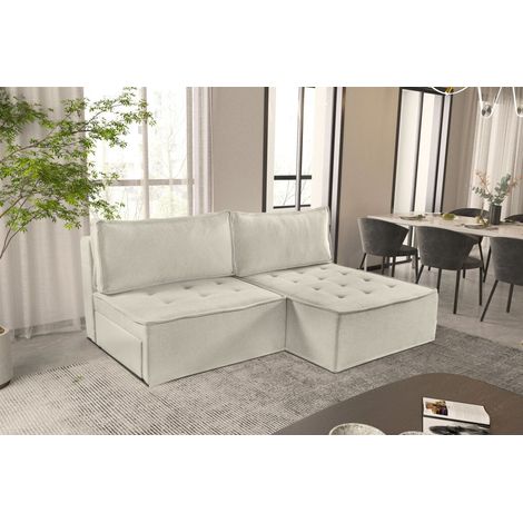 Ecksofa Schlafsofa AMALIA Stoff Raven Creme Ottomane Rechts (1/5)