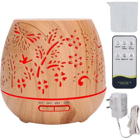 Diffuseur d'aromathérapie 400 ml, bois grain creux, télécommande, prise UE 110-240V (1/5)