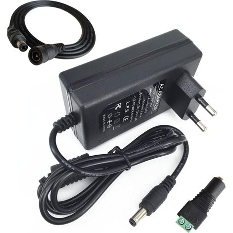 Eleidgs Adaptateur DC 12V 4A 48W Chargeur 5,5 x 2,1/2,5mm Mural Alimentation pour Strip LED (Power Supply) + 1 M d'extension Câble Femelle Vers Mâle + Jack Plug DC Femelle (1/5)