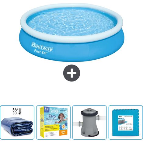 Piscine Gonflable Ronde Fast Set Bestway - 366 x 76 cm - Bleue - Incluse Accessoire CB7 (1/5)