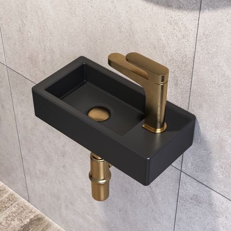 Wall Hung Basin, DeerValley Small Cloakroom Wash Basin, Rectangular Ceramic Compact Bathroom Sinks Without Overflow – 37 x 18.5 x 9cm (1/5)