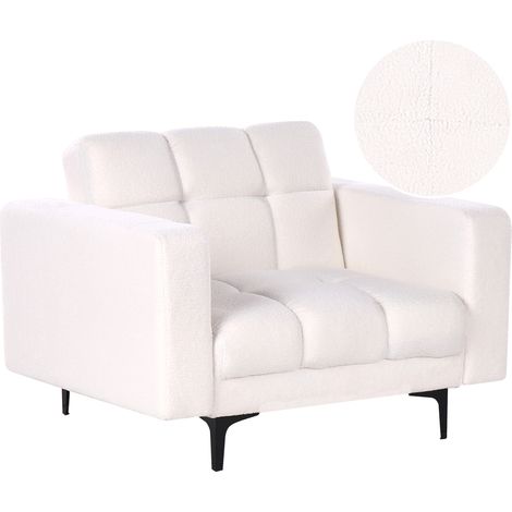 Sillón de bouclé acolchado con capitoné reclinable con respaldo de 3 posiciones blanco Alnes