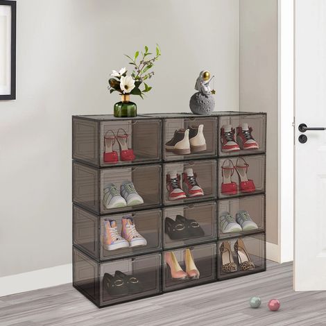 Vitrine de chaussures acrylique, boîte à chaussures de 12 compartiments, vitrine transparente polyvalente, 34  27  22cm (1/5)