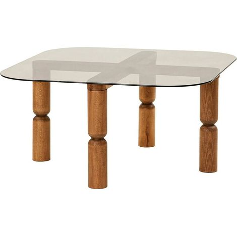 Dmora - Wohnzimmertisch Psamathe, Niedriger Wohnzimmertisch, Kaffeeregal, Couchtisch für Sofa, 80x80h40 cm, Walnuss und Geräuchert, mit verstärkter Verpackung (1/5)