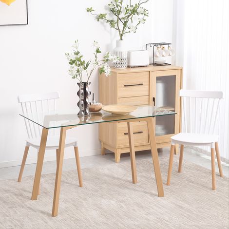 Table à manger rectangulaire pour 4 personnes en verre trempé et acier. moderne - 120x60x76 cm pour cuisine - salle à manger et salon.