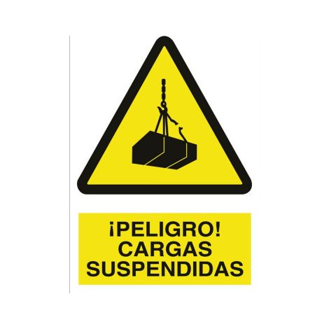 Señal advertencia ¡Peligro cargas suspendidas                                                   Poliestireno       420X297 mm (1/2)