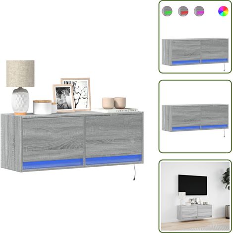 Armadio TV - vidaXL Mobile TV a Parete con Luci LED Grigio Sonoma 100x31x35 cm - Spazio salvaspazio