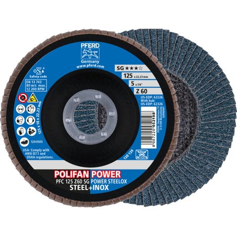 Meule-éventail Ø 125 mm (12200 tr/mn), POLIFAN® SG-ZIRKON, Grain : 60, Modèle Bombé (1/5)