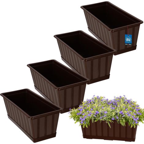 KOTARBAU® Lot de 4 Pot de Fleur Exterieur - Jardinières Exterieur - PVC - 40 x 18 x 14 cm - Brun - Jardinière Balcon - Rectangulaire - avec Soucoupe - Bac à Fleurs (1/5)