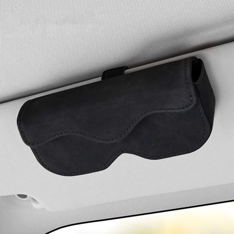 Clip magnetica in pelle per aletta parasole auto, con custodia porta occhiali e supporto per occhiali (nera) (1/5)
