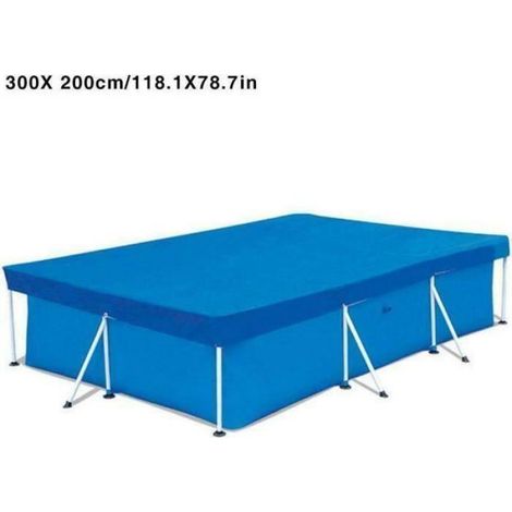 1 Couverture de piscine, Rectangulaire, 300x200cm, Tissu résistant aux UV, Blanc et Bleu, Pour extérieur (1/3)