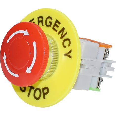 Interrupteur à bouton-poussoir LA37-11ZS, arrêt d'urgence, autobloquant, tête champignon avec panneau d'avertissement de 60 mm, interrupteur à bouton-poussoir Y090 (1/2)