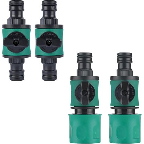 4 Pièces Vanne Tuyau Arrosage, Simple et Double Connexion Vanne-Arrosage, Plastique Vanne D'arrêt de Tuyau D'arrosage, avec Soupape Rotative, pour Jardins et Terrasses (1/5)