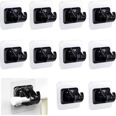 Lot de 10 Supports de Tringle à Rideau Autocollants Sans Perçage Accroche Rideau Sans Percage Fixation Rideau Sans Percage pour Rideaux de Cuisine, Salle de Bain, Chambre à Coucher (Noi (1/5)