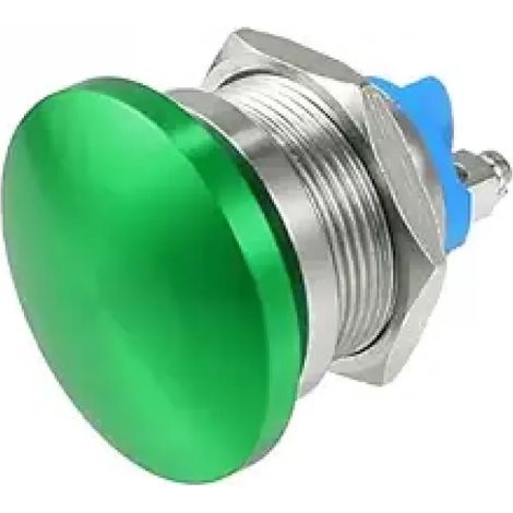 Interrupteur à bouton-poussoir momentané 22 mm 3 V/6 V/12 V/24 V/48 V/110 V/220 V, tête champignon métallique, bouton de démarrage rond, 1 NO marche/arrêt, réarmement automatique, borne à vis bombée ( (1/5)