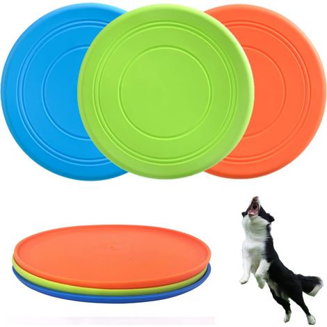 Hunde-Fliegenscheibe, Set mit 3 Hunde-Fliegenspielzeugen, interaktive Fliegenscheibe aus weichem und leichtem Gummi, geeignet für kleine und große Hunde - schwimmt im Wasser, zahnfreundlich, 18 cm.