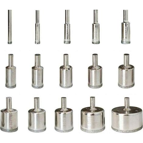 AIDUCHO Diamant Foret 15pcs 6-50mm Trépan Scies Cloche Outils Set Forets Diamant Cutter Acier Carbone Pour Verre Céramique Porcelaine Marbre Carrelage Granite (1/5)