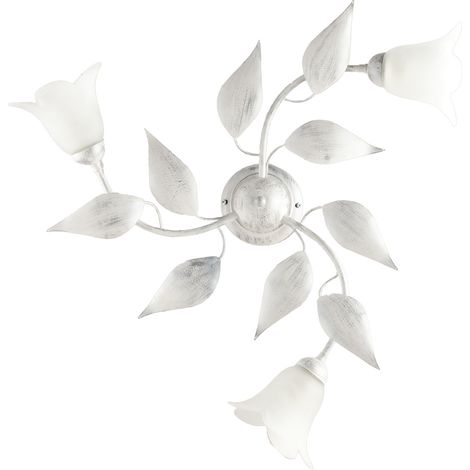 Plafoniera in ferro Bianco Argento tre luci vetri Alabastro Bianchi 67x h20 cm (1/3)