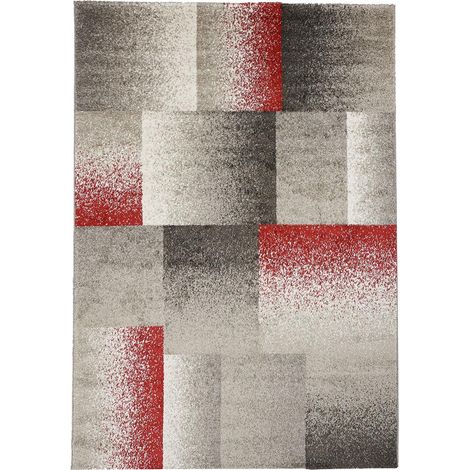 Tapis salon et chambre 60x110 gris et beige rectangle tissé motif géométrique DERBY A