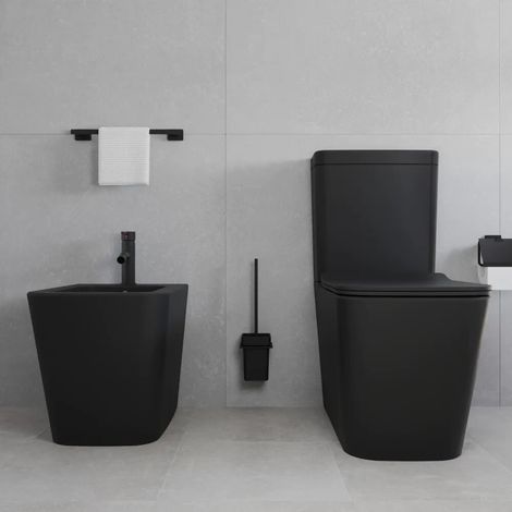 Ensemble de sanitaires affleurants cuvette monobloc sans rebord et bidet noir mat Londres (1/4)