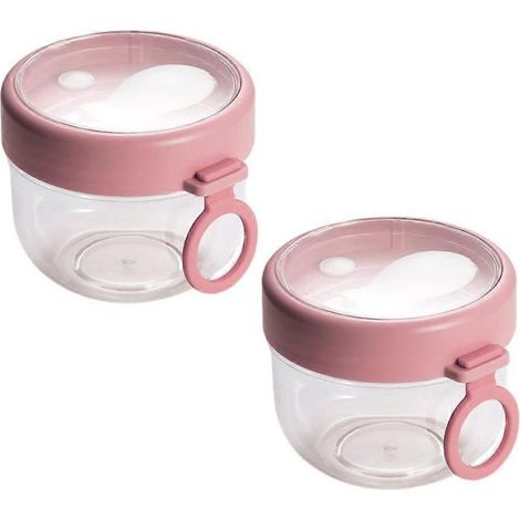 Set mit 2 x 567 ml (20 oz) Haferflockenbehältern für unterwegs, mit Deckel und Löffel – Rosa (1/5)