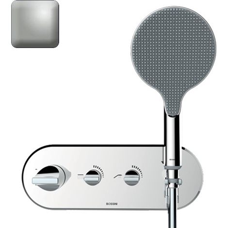 Partie externe mitigeur thermostatique mural bain douche nickel satiné Apice - Bossini Z00521094