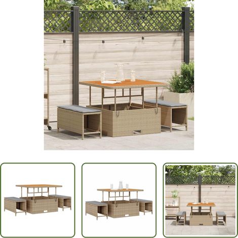 vidaXL Garten Tisch - Garten Essgruppe Beige Poly-Rattan (1/5)