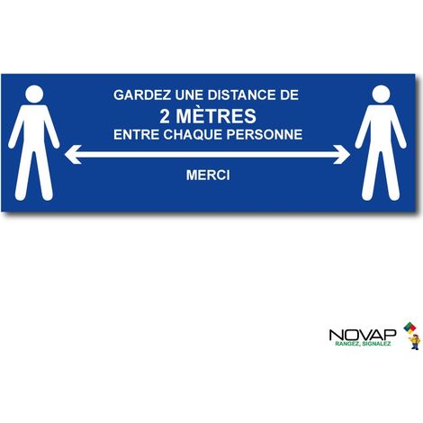 Panneau Distance de sécurité 2m - Bleu - spécial sol - 450x150 mm - 4008325