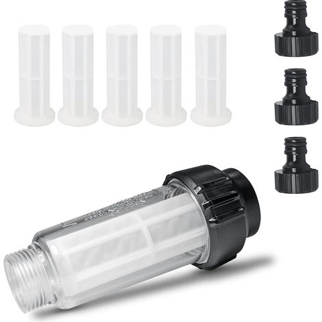 Filtro de agua para hidrolavadora de 3/4" con 5 filtros y 2 conectores de plástico para hidrolavadora, bomba o autocaravana.