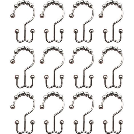 Crochets pour rideau de douche, anneaux en acier inoxydable résistant à la rouille, Double glissement pour salle de bain, 12 pièces (1/5)