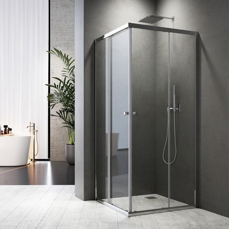 WDWRITTI Duschkabine 100x100 cm Schiebetür, Duschkabine 100x100cm Eckeinstieg Duschabtrennung mit 6mm ESG Sicherheitsglas Glas Duschwand Höhe: 185cm
