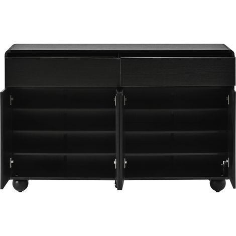 Aparador de salón con puertas curvas 2 cajones 4 puertas PB y MDF negro 140x38x89 cm (1/5)