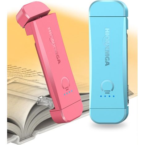 Wiederaufladbare Leselampe, Leselicht für die Nacht, 3 warme Farben und Dimmfunktion, kompakt und robust, Geschenk für lesebegeisterte Kinder, Rosa + Blau