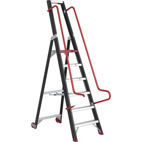 Certeo, Escabeau mobile pour rayonnages, avec mains courantes (1/5)