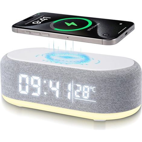 Reloj despertador digital 4 en 1 - Cargador inalámbrico - Reloj despertador inteligente con indicador de luz y temperatura, brillo ajustable