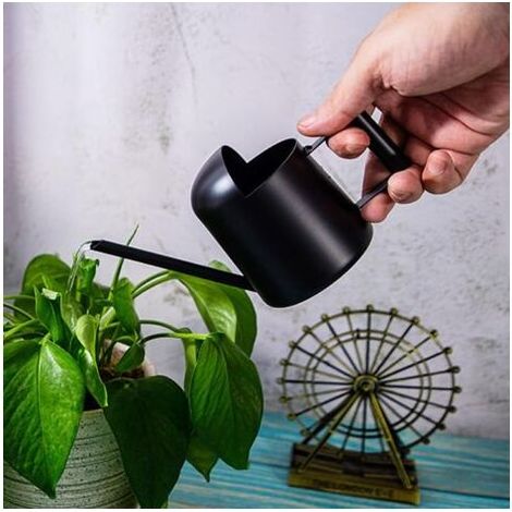 Arrosoir à long bec en acier inoxydable, petit arrosoir, adapté aux plantes succulentes et aux fleurs, usage intérieur et extérieur (300 ml, noir) (1/4)