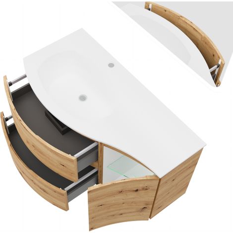 Mueble de baño suspendido de 105 cm en madera de roble dorado con lavabo - Arona - Standard