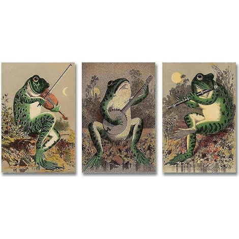 3 Posters Funny Bathroom Wall Art Frog Art Poster Canvas Painting Vintage Frog (1/4)