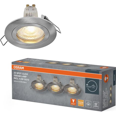 Spot Set Spot LED encastrable GU10 4,5 W Satin Click, blanc chaud 2700 K, aluminium, installation facile par clic, lot de 3 (1/4)