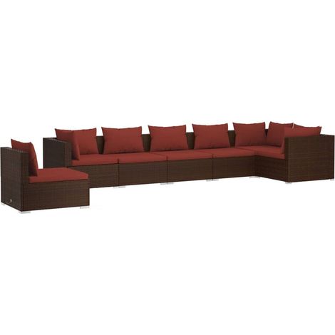 Set muebles de jardín 7 piezas y cojines ratán sintético marrón vidaXL (1/5)
