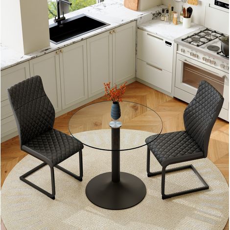 Conjunto mesa comedor cristal y 2 sillas OKMYHOME (1/5)
