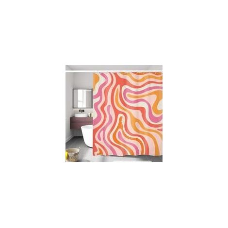 Tenda da doccia astratta rosa, 180 x 180 cm (L x A), tenda da doccia retrò in tessuto impermeabile con ganci (1/4)
