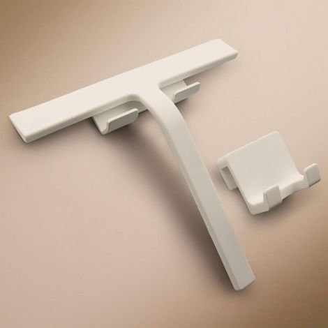 [NON UTILIZZATO] Tergivetro per doccia di design, tergivetro in silicone nero o bianco, senza foratura, design moderno per il bagno, 23 cm, bianco