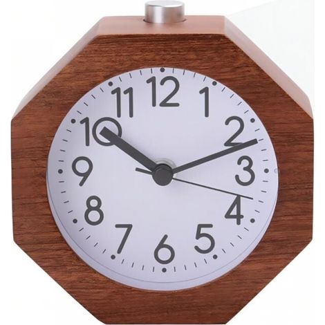 Brown Wood Analog Alarm Clock, 9CM Non Ticking Silent with Arabic Numerals Wake Up Function Backlight Snooze Battery Operated for Heavy Sleepers Bedroom (1/5)